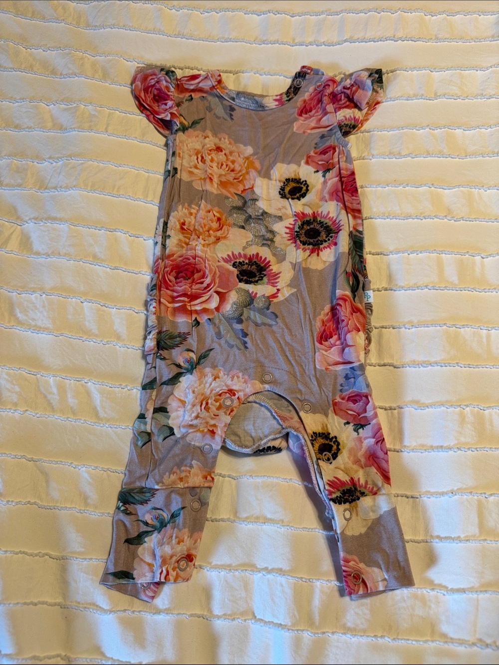 Posh Peanut Mauve 0-3 mo Floral Flutter-Sleeve One-Piece